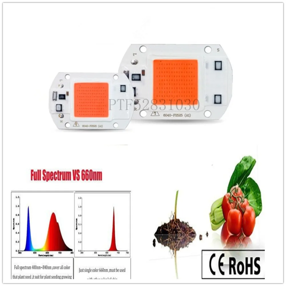 

LED COB Chip For Grow Plant Light Full Spectrum 220V 110V 20W 30W 50W For Indoor Plant Seedling Grow and Flower Growth Lighting