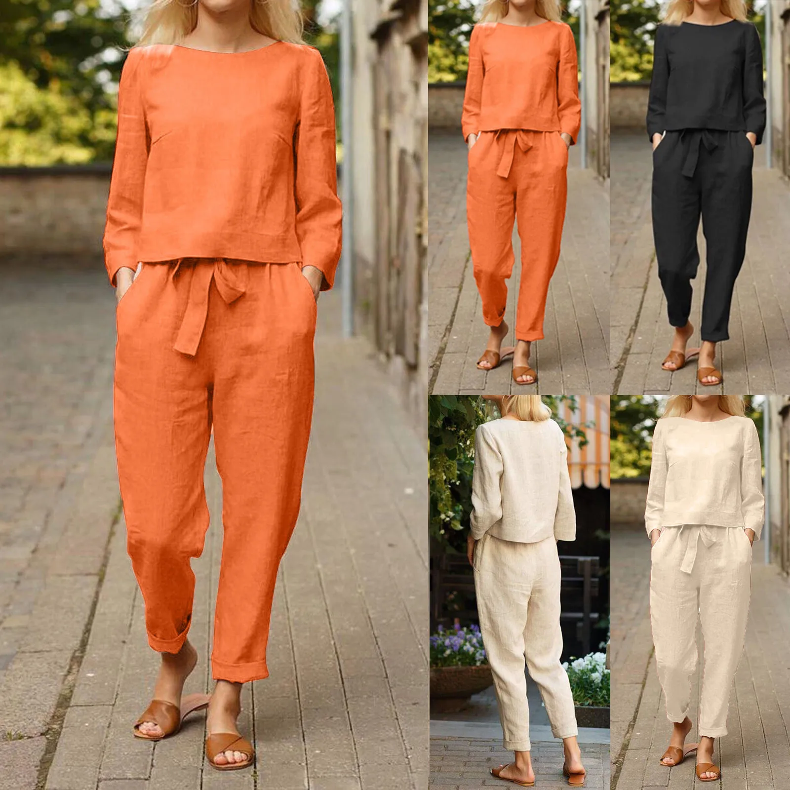 Модный повседневный женский комплект одежды однотонный костюм с длинным рукавом