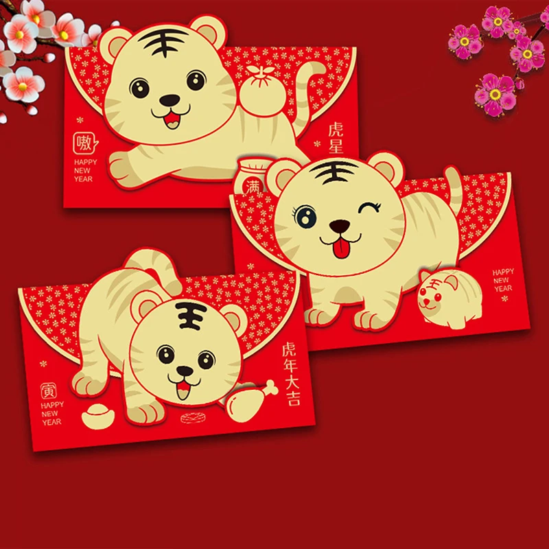 

6pcs 2022 Chinese Lucky Red Envelopes New Year Red Packet for Year of the Tigers Money Pockets Gifts