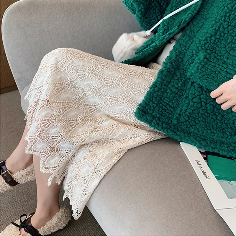 2021 кружевные женские юбки однотонные открытые высокая талия длина по щиколотку