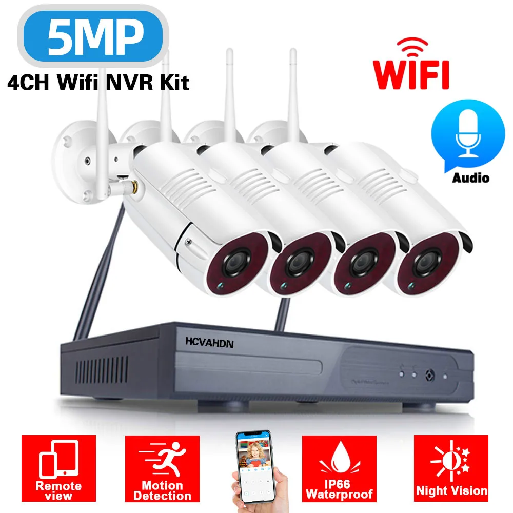 

WIFI CCTV Camera Security System Kit 5MP 4CH Wireless NVR Kit Outdoor Waterproof Wifi Bullet Camera Video Surveillance Set 2MP
