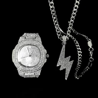 2pcs iced out watch necklace for men luxury diamond watch men bling jewelry set mens gold watch quartz dropshipping reloj hombre