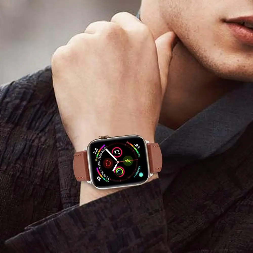 Кожаный чехол + Силиконовый ремешок для apple watch band 44 мм 40 Натуральная Кожа наручных