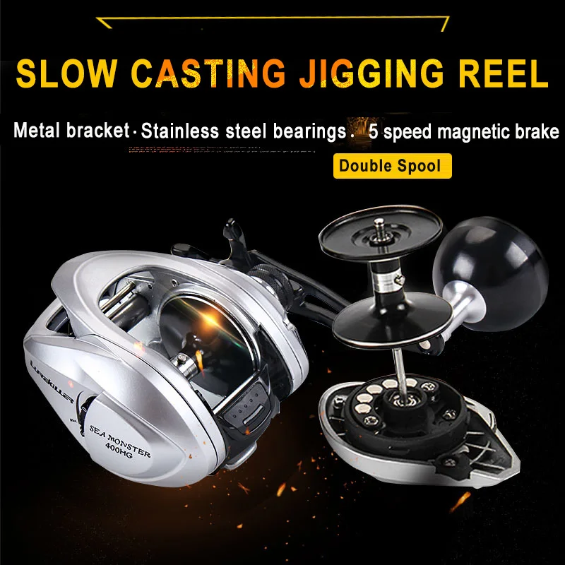 

Slow Fishing Baitcasting Jigging Reel Low Profile Casting Reel Double Spool Sea Monster 400HG Boat Reel 12kg