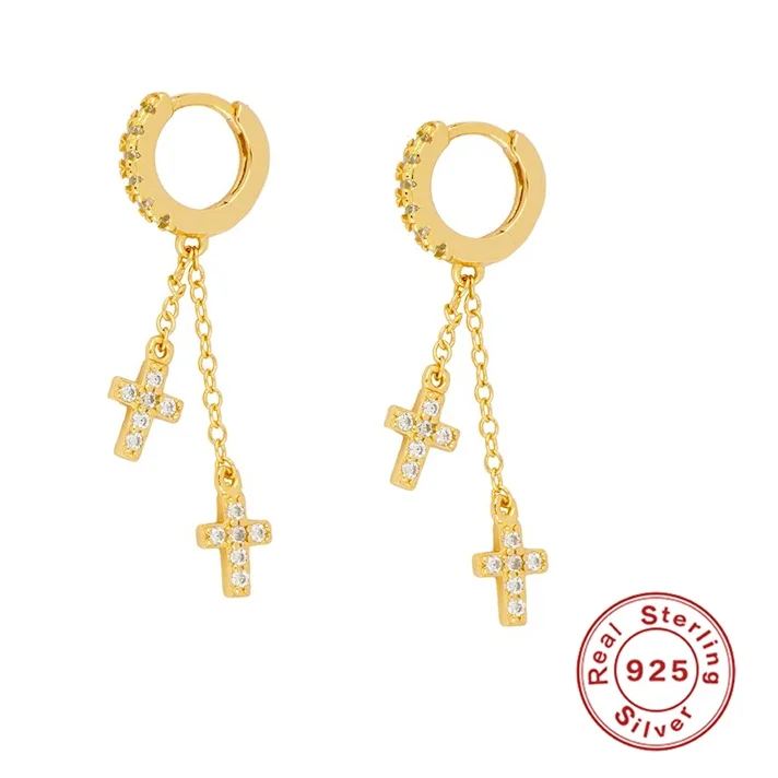 

2021 Solid Sterling Silver Earrings Women Hoop Earring Luxury Jewelry Piercing Cross Pendientes Brincos Bijou Arete Gifts luxury