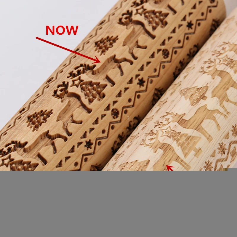 

DIY Manual Christmas Embossing Rolling Pins Designe Patterns Wooden Roller Baking Embossed Cookies kitchen tools elk Snowflak