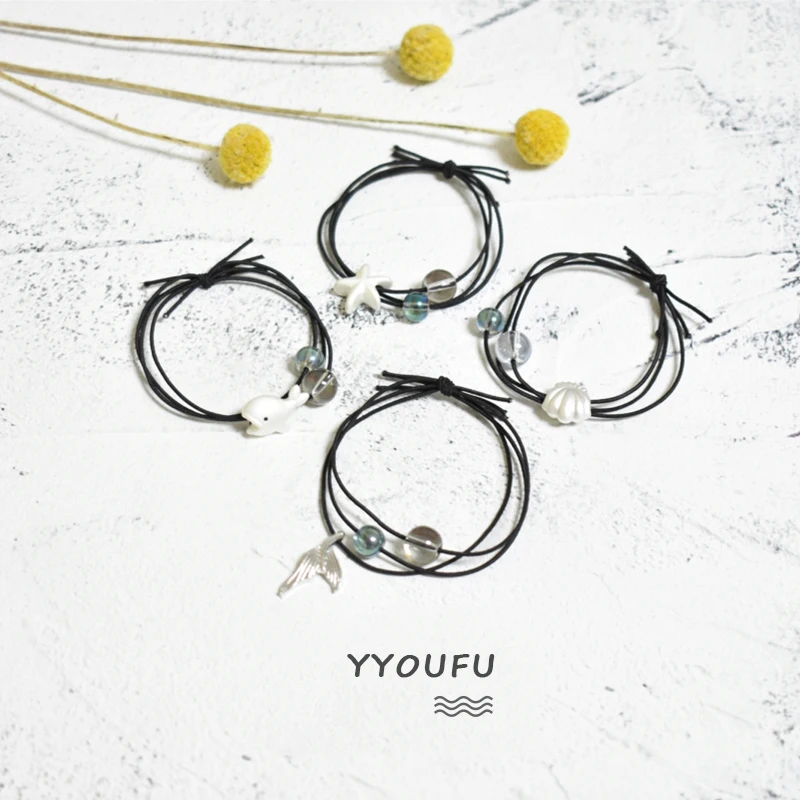 YYOUFU New Whale Head Rope Ocean Mermaid Tail Hair Scrunchies Ponytail Holder Elastic Bands for Girls Accessories | Детская одежда и