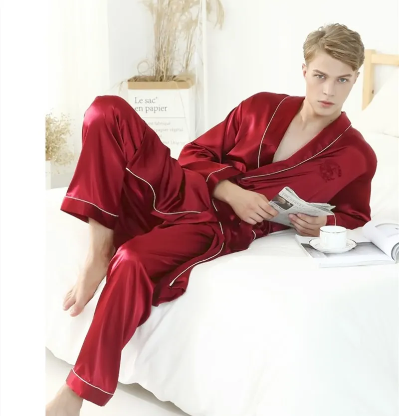 Мужская нижняя часть пижамы 2020 Шелковая пижама осенние длинные штаны для сна