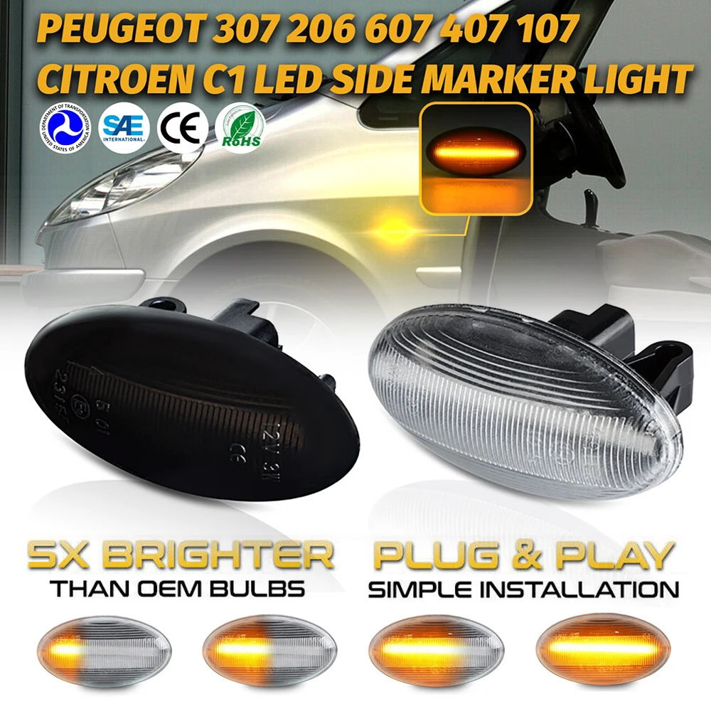 

2Pcs LED Side Marker Light Turn Signal Blinker Lamps For Peugeot 206 Expert 107 108 307 Partner 407 Traveller 301 607 1007 4007