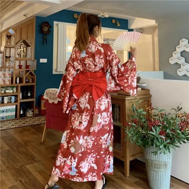 

Japanese retro Hefeng improved kimono women's vibration sleeve waist middle long foreign style student dress summer dress