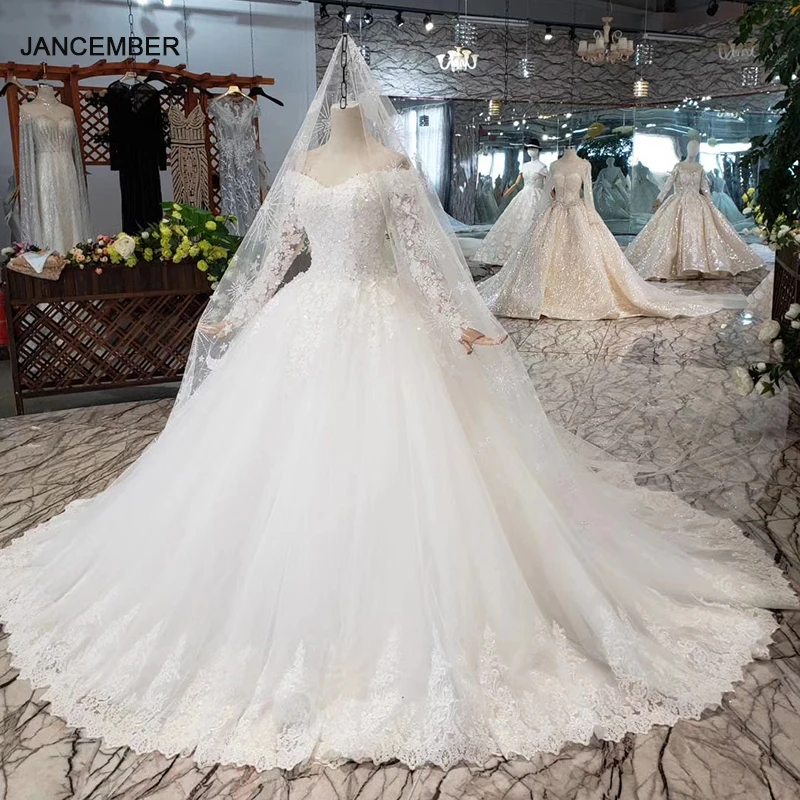 

HTL321B белое свадебное платье 2020 с свадебной вуалью бальное платье принцессы Свадебное платье с длинным рукавом аппликации