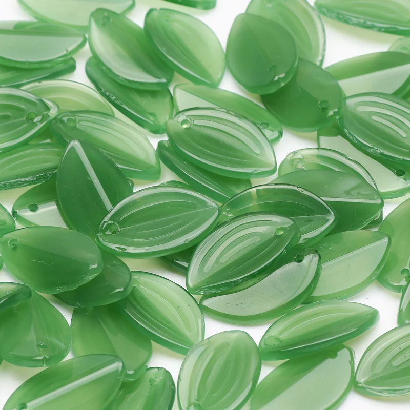 

20/40pcs Leaf Shape Green Czech Glass Beads Loose Beads For Jewelry Making DIY Handmade Earrings Necklaces Bracelets Accessories
