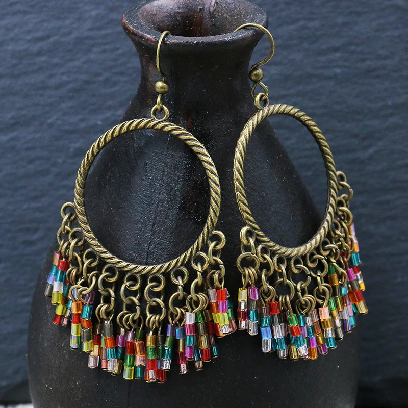 Длинные Красочные Висячие серьги в стиле бохо этническом с кисточками для женщин