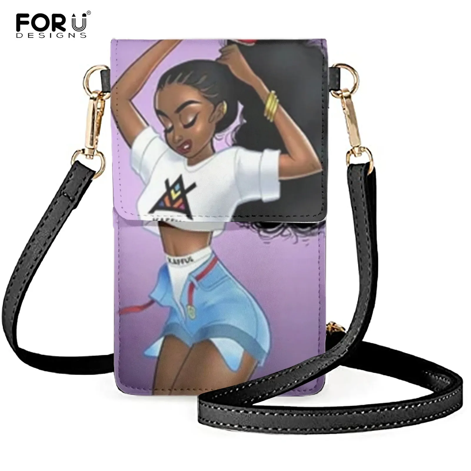 

FORUDESIGNS Sexy African Girl Print Leather Phone Case Teen Portable Messenger Bag for Mobile Phone Lady Lightweight Phone Pouch