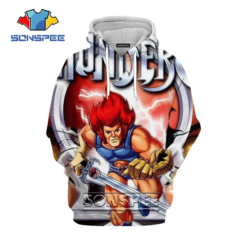 

Новые толстовки SONSPEE с рисунком аниме Thundercat, повседневные забавные уличные Коты с 3D принтом, Мужская модная Женская толстовка с капюшоном, т...