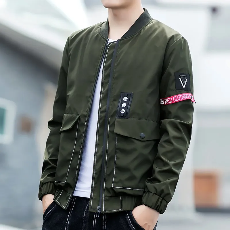 Японский осенний мужской черный Armygreen бомбер уличная хип хоп Slim Fit пилот куртка в