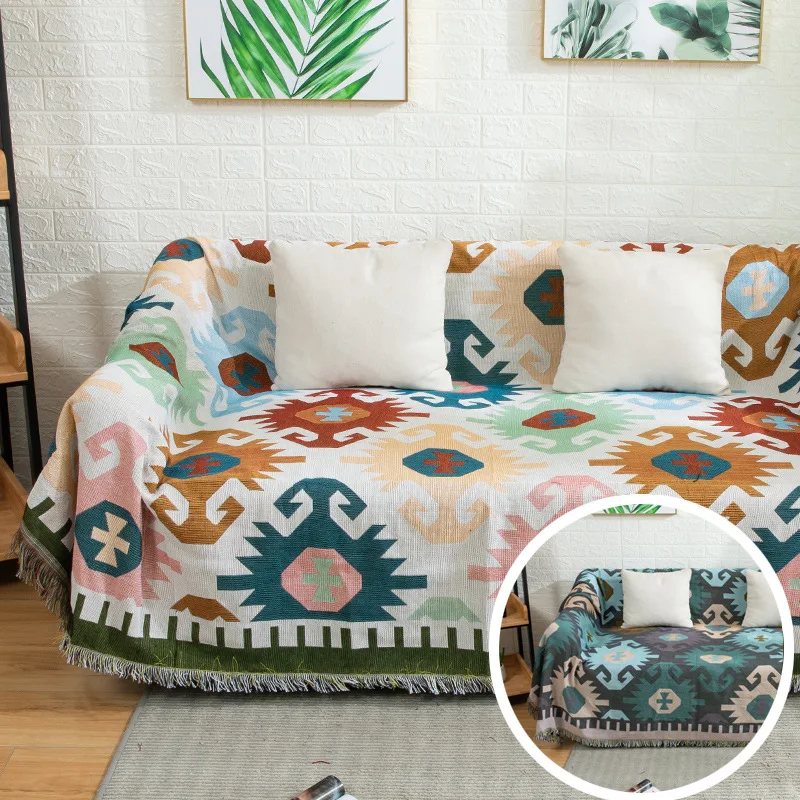 Богемное хлопковое вязаное декоративное одеяло для дивана покрывало с нитью