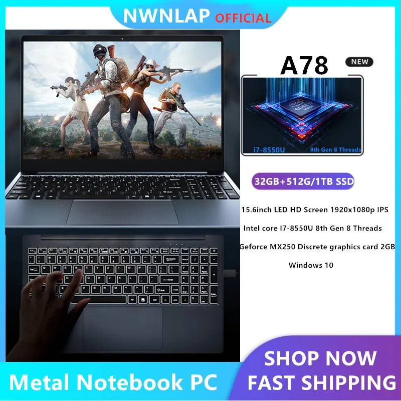 

i7 8th Gen Geforce MX150 Quad Core RAM 32GB - 512GB - 1TB SSD 15.6 Gaming Laptop Computer Dedicated Metal Notebook PC