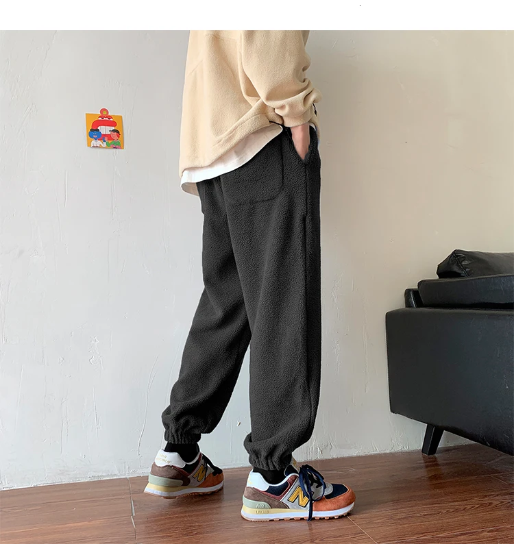 Winter Plus Velvet Padded Pants Men's Warm Fashion Casual Lamb Hair Pants Men Streetwear Wild Loose Joggers Sweatpants Mens