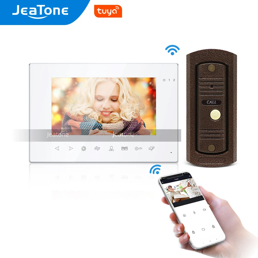 Tuya Smart App WiFi 7 дюймов белый цвет видео домофон система с проводным дверным звонком