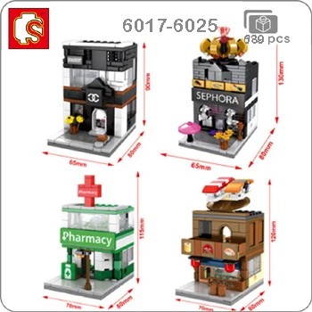 6017-6025 Sembo Mini City Street, кофейная пицца, хижина, магазин, ресторан, Китай, городской набор, 3D модель, блоки, строительные игрушки для детей, без коробки - Цвет: 6017-6025