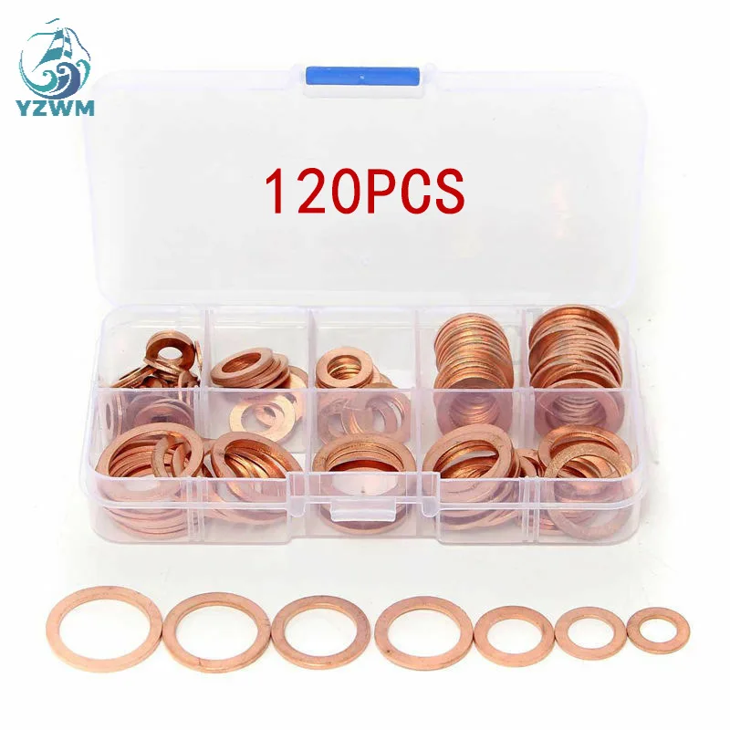 

Cross border special for oil sealing ring combination M6-M20 red copper gasket combination 120pcs red copper gasket box