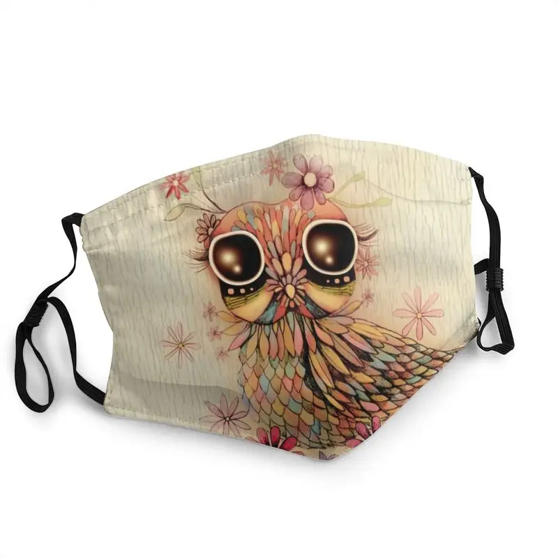 

Little Flower Owl Mask Anti Dust Adjustable Face Mask Protection Cover Unisex Adult Respirator Mouth-Muffle