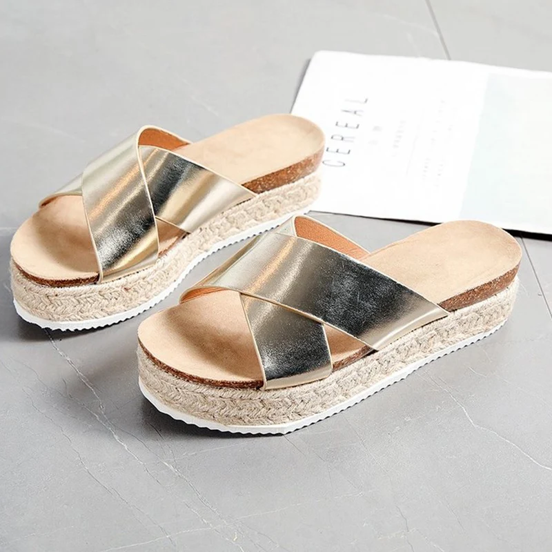 

Сланцы женские с открытым носком, босоножки на платформе, танкетка, перекрестные ремешки, высокие танкетки, летняя обувь