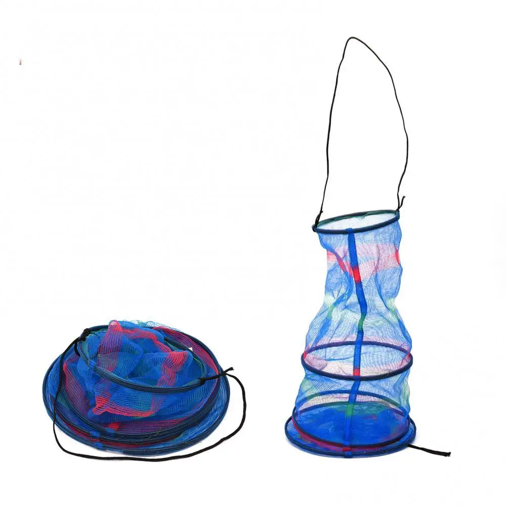 

50%HOTPortable Foldable 3 Layers Nylon Fishing Net Cage Container with Drawstring