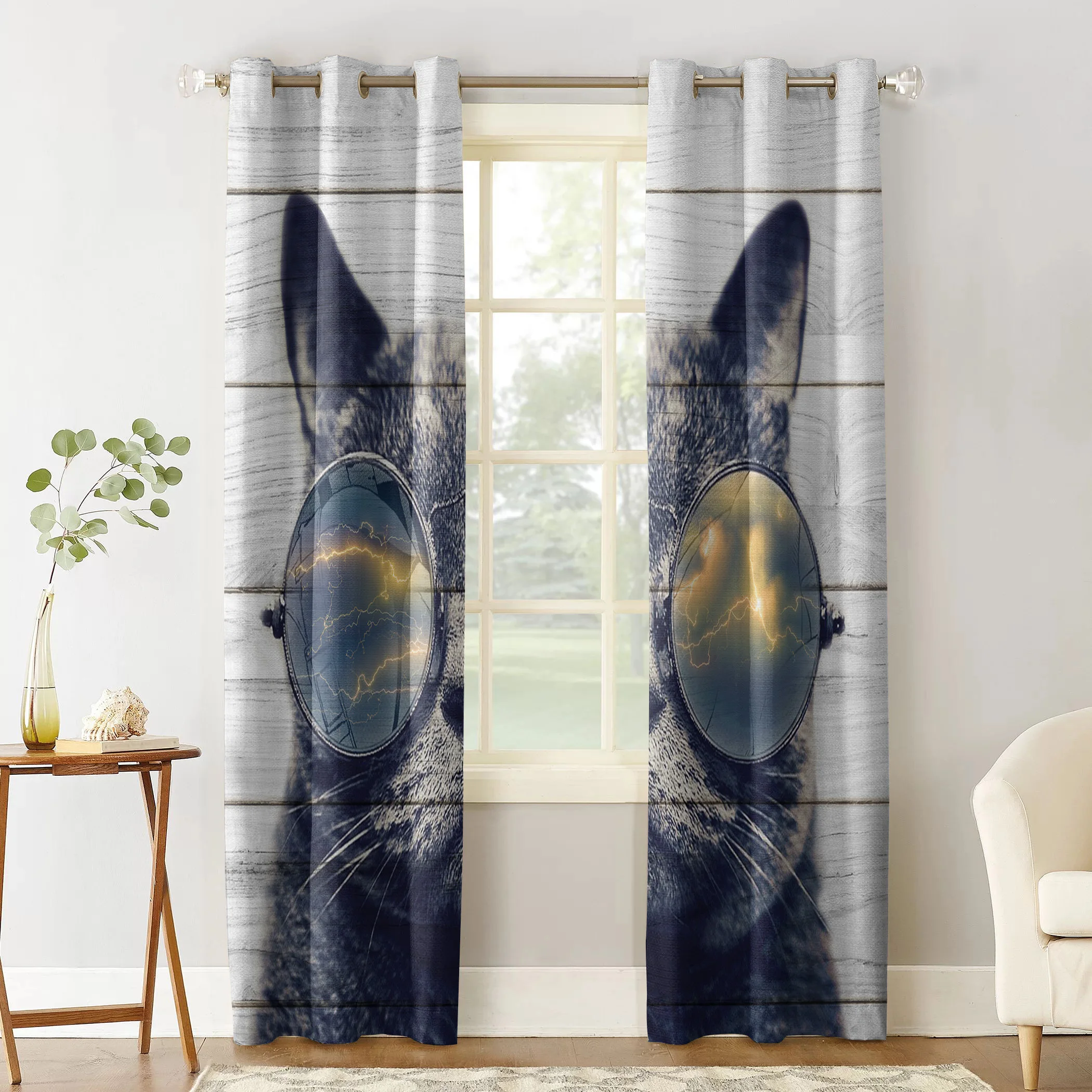 British Bobtail Cat Wearing Sunglasses Cool Window Curtains Living Room Kitchen Modern Home Decor Bedroom Treatment Drapes | Дом и сад