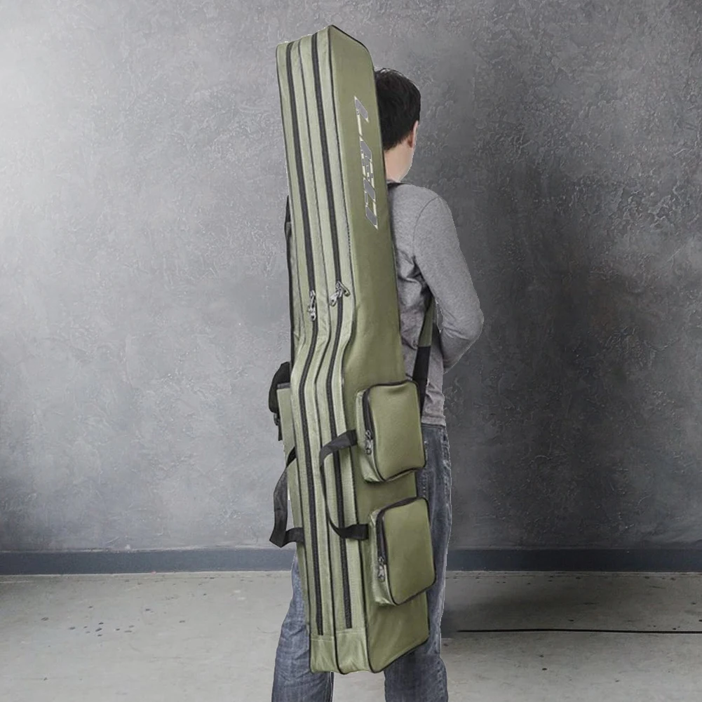 

Fishing Bag Fishing Rod Carrier Travel Case Pole Tools Storage Bag Double Layer Portable For Fishing Gear Tackle Army Green