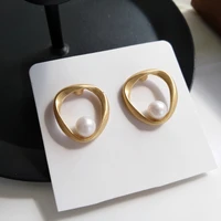 european and american fashion simple personality trendy matte geometric pearl earrings girl heart earrings