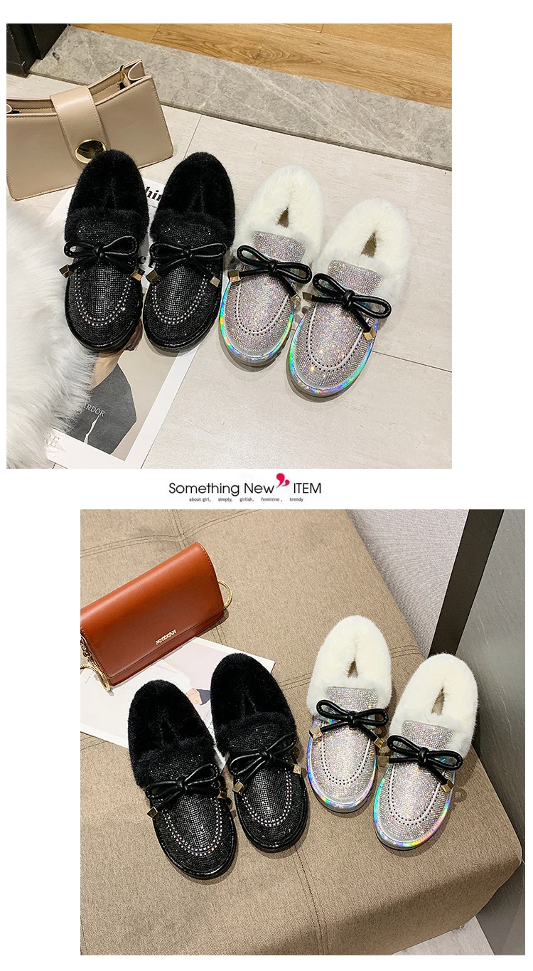 Shiny Glitter Snow Boots Women Fashion Warm Plush Ankle Boots Woman Non Slip Botas Mujer Butterfly-knot Decoration