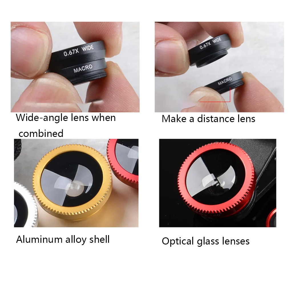 

2 Functions Mobile Phone Lens 0.45X Wide Angle Len & 12.5X Macro HD Camera Lens Universal for iPhone Android Phone