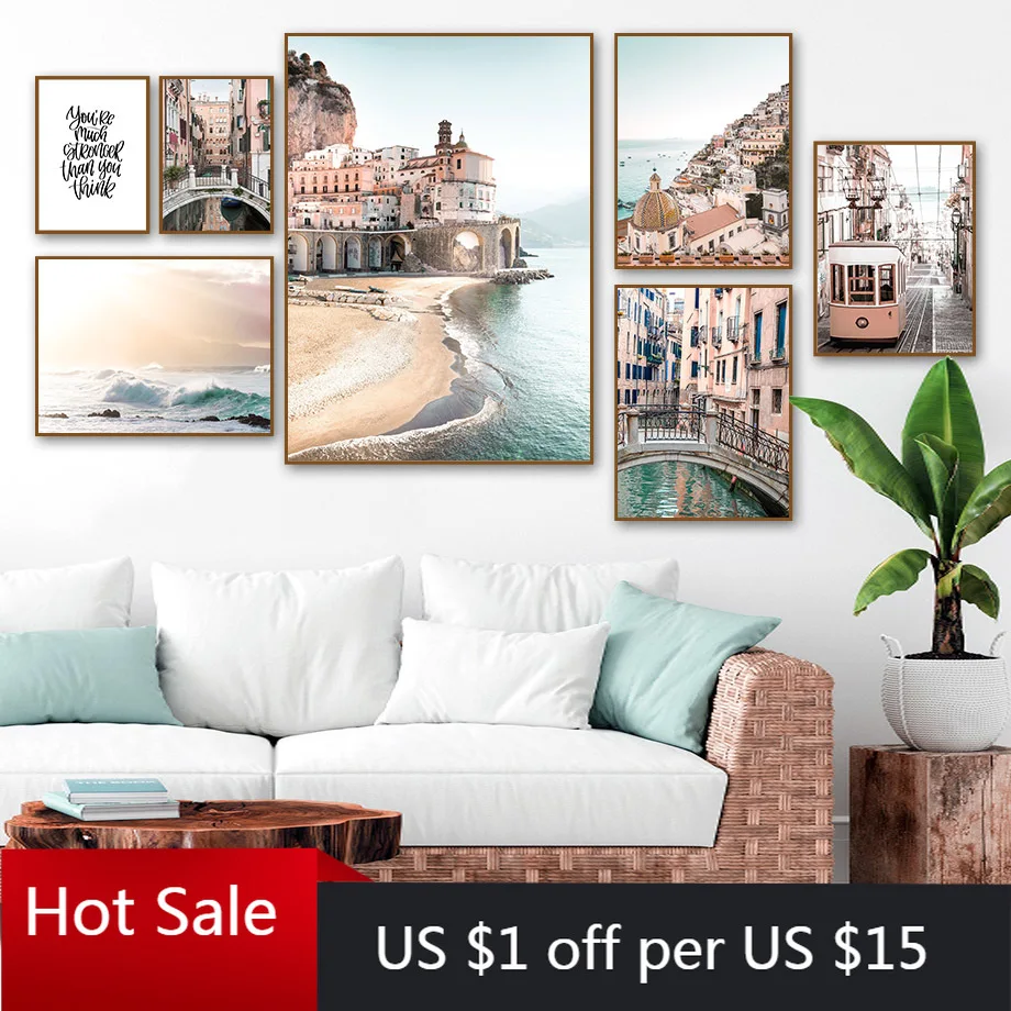 Побережье Амальфи морские волны ТРАМ Венеция скандинавские принты Картина на