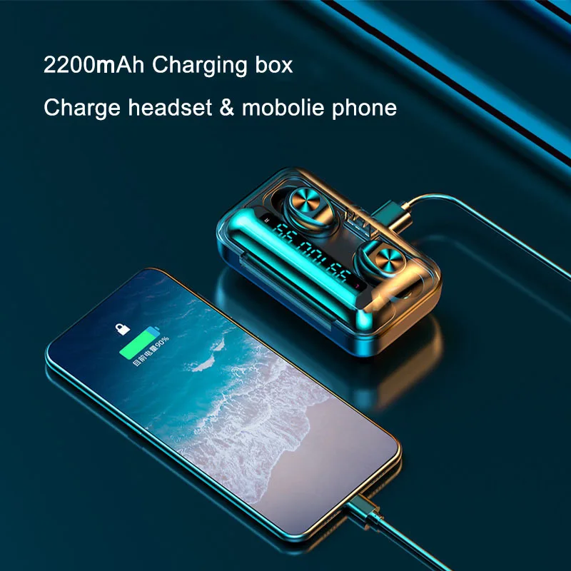 Bluetooth гарнитура TWS с зарядным устройством на 2020 мА · ч и микрофоном|Наушники