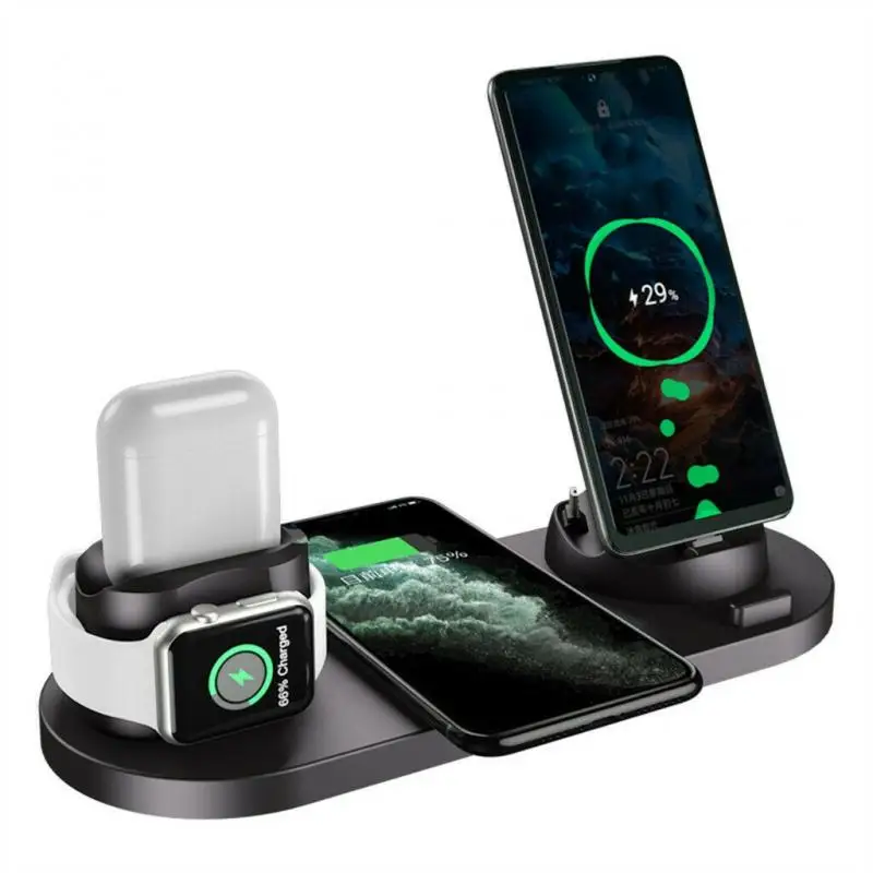 10W QI For IPhone 12 3 in 1 Wireless Charger Iwatch5/6 Fast Universal Airpods2/3 Headset Phone Stand Charging | Мобильные телефоны