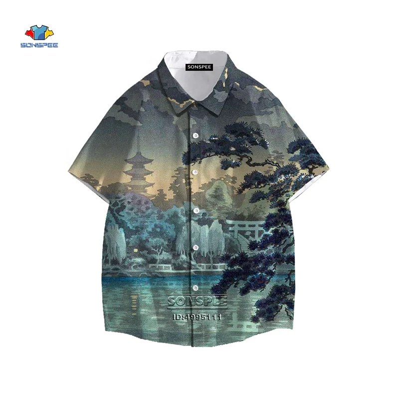 SONSPEE Japan Vintage Classic Art Shirt Men 3D Print Ukiyoe Hawaiian Shirts Summer Casual Beach Short Sleeve Street Dropshipping