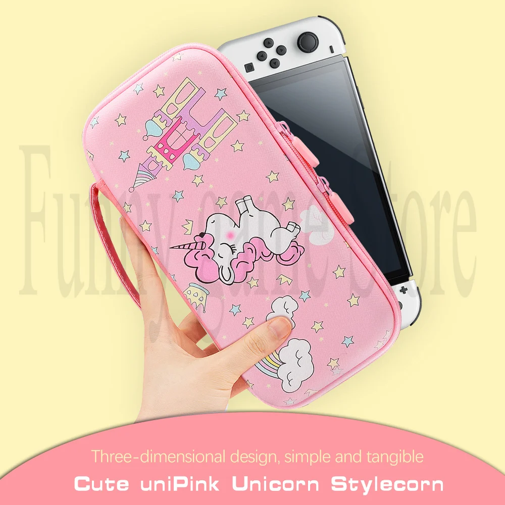 Жесткий переносной чехол с единорогом для Nintendo Switch &amp Oled Розовый Портативный