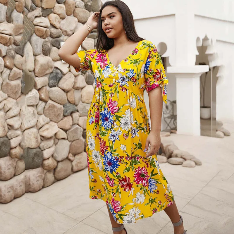 Летние Размеры d стиль бохо женское платье из хлопчатобумажной ткани в цветочек