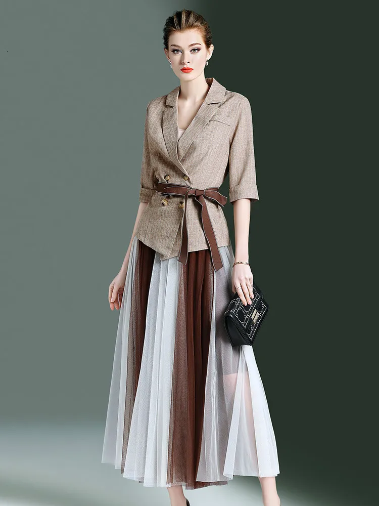 Женский костюм 2020 комплект из двух предметов Блейзер сетчатая плиссированная