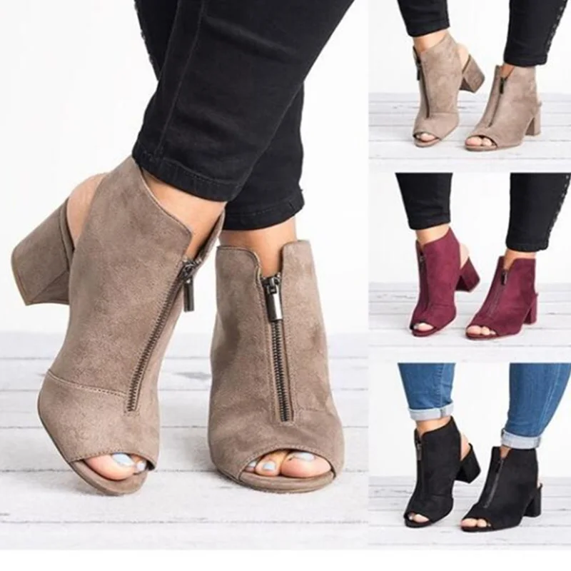 

Spring Woman Sandals ladies Shoes Gladiator Casual Peep Toe Antiskid Bottom Zipper Med Thick Heels Wedding Sandalias Mujer 6299W