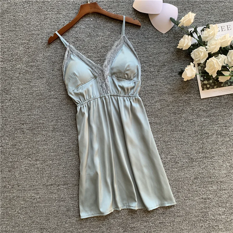 Ночные рубашки и для сна шелковое платье атласное сексуальное кружевное белье