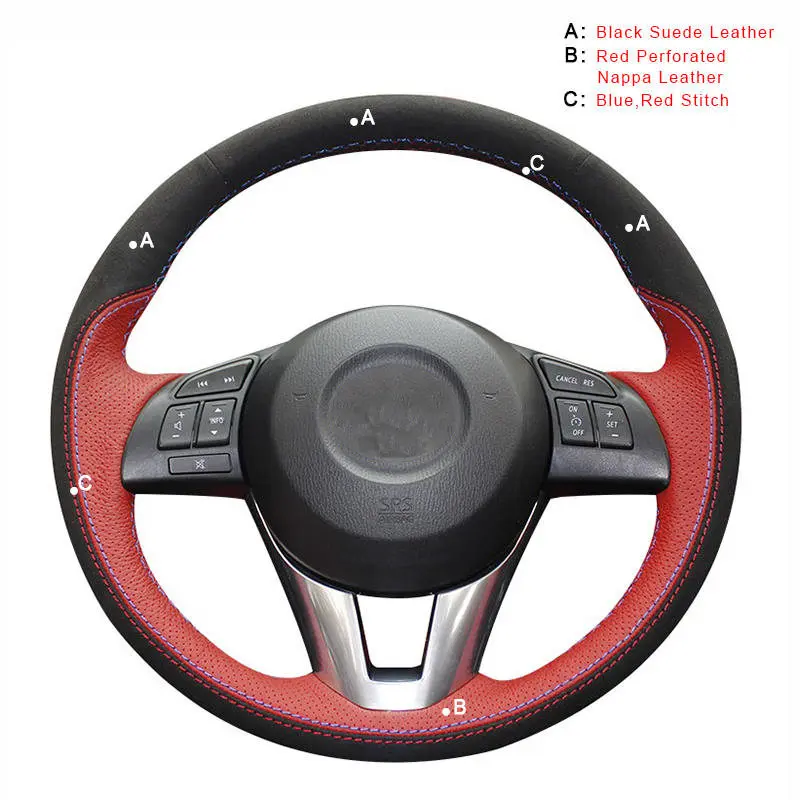 Suede and Nappa Автомобильная оплетка на руле для Mazda 3 Axela Mazda 6 Atenza Mazda 2 CX-3 CX-5 Scion iA DIY Авто оплетка крышки - Название цвета: Suede and Nappa
