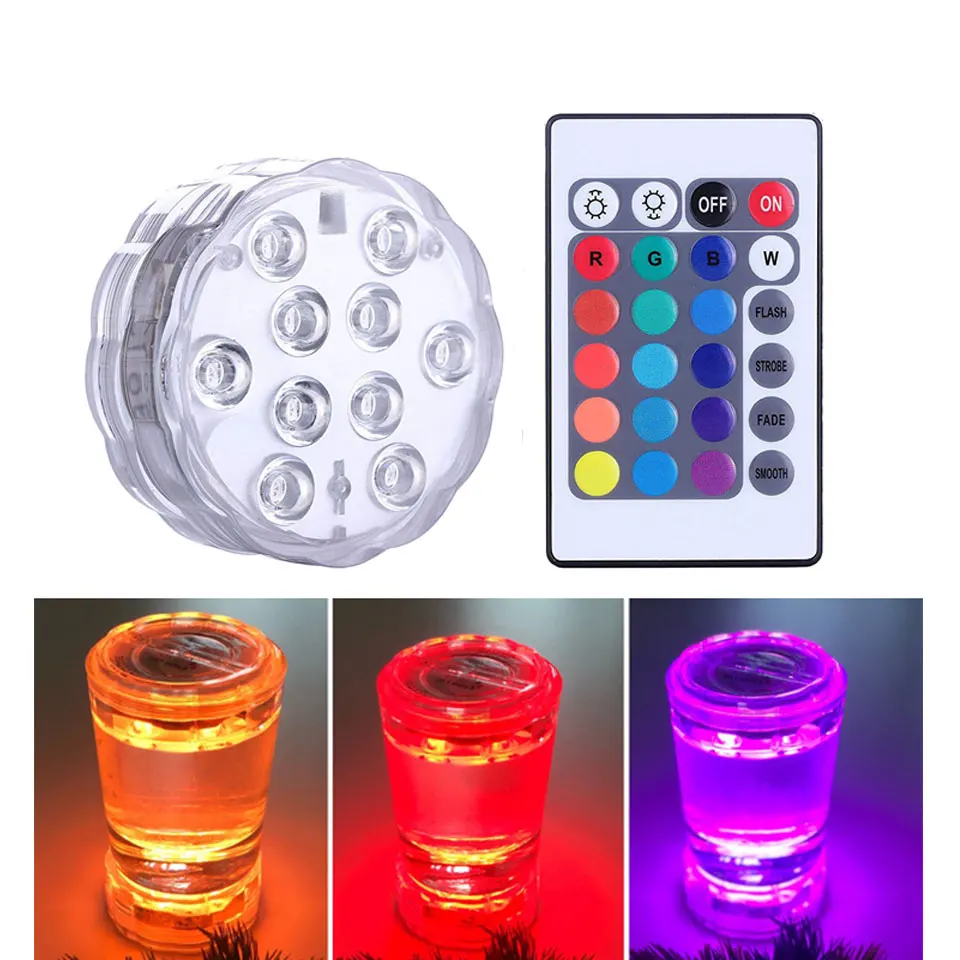 

Underwater Light Waterproof Battery Operated 10LED Multi Color Submersible Lamp for Fish Tank Swimming Pool Wedding Party