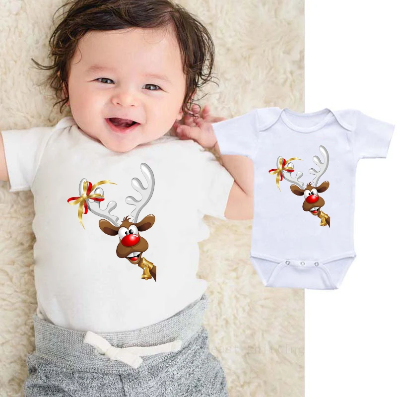 

DERMSPE New Fashion Santa Claus and elk Print Sleepwear Kids Hipster Playsuit Bodysuits Newborn Short Sleeve Rompers One-piece