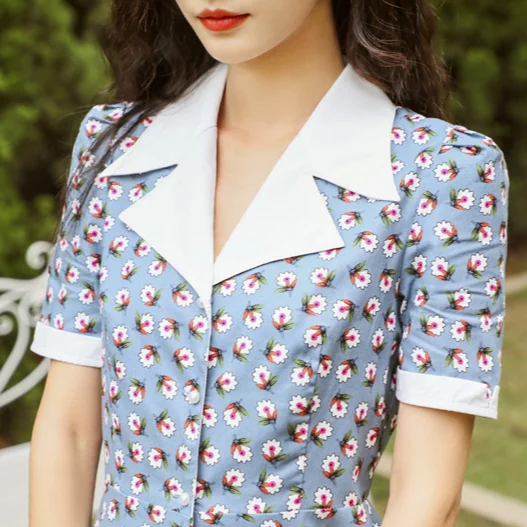 

Print Contrast Color Design A-line Slim Waist Women's Dress Vestidos Fashion Retro Short Sleeve Long Dress Elegant Summer 2021