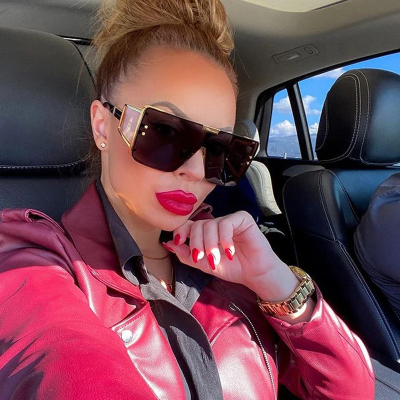 Женские/мужские солнцезащитные очки квадратной формы с градиентными широкими