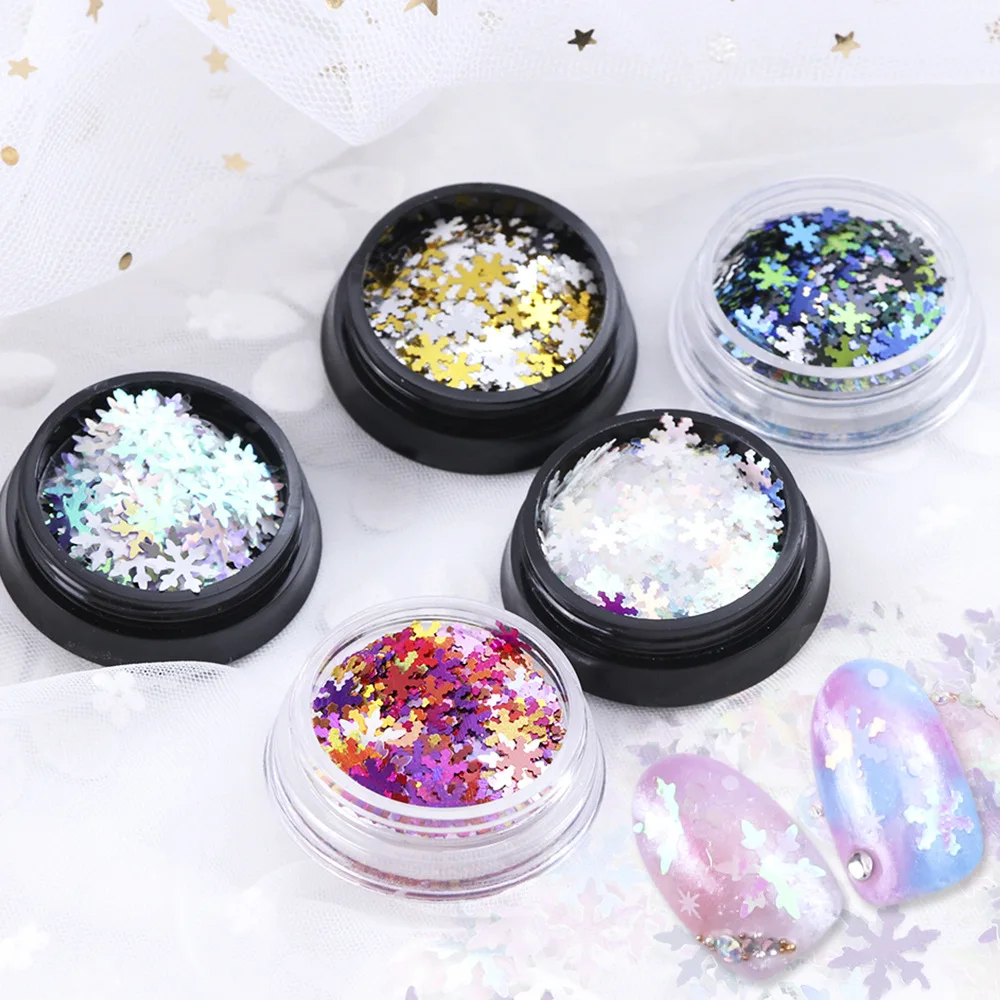 

1 bottle of winter snowflake Christmas nail art sequin nail patch holographic ultra-thin snowflake nail decoration