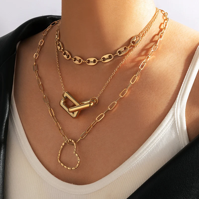 

Tocona Lovely Hearty Pendant Neckalce for Women Charms Gold Geoemtry Alloy Metal Multi-layer Adjustable Jewelry Collar 16830